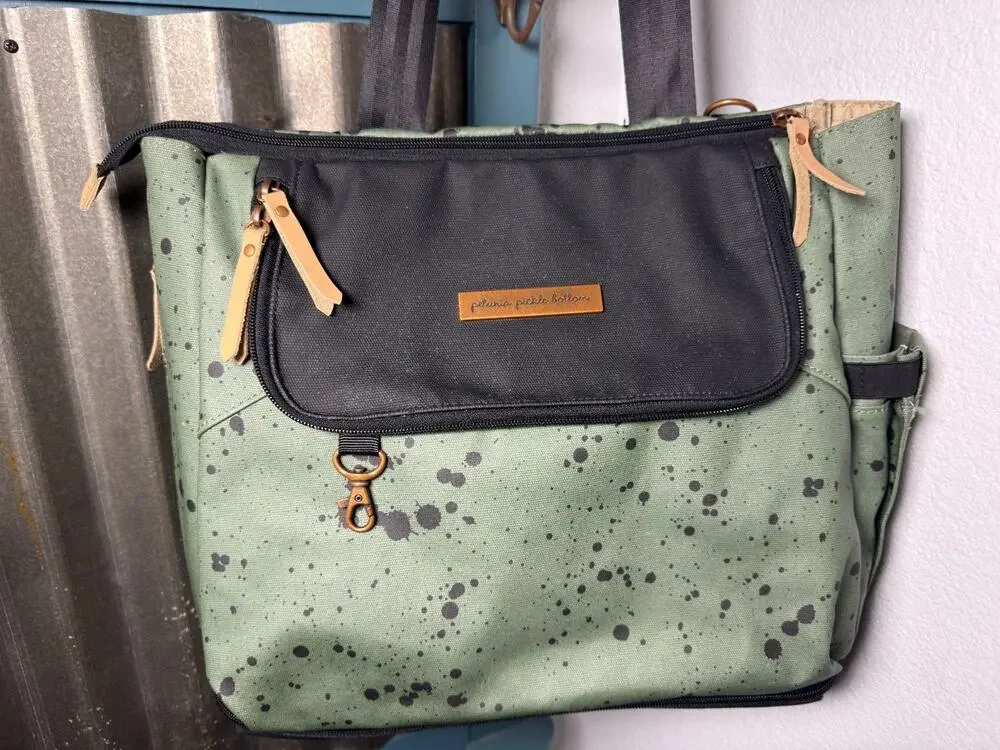 Petunia Pickle Bottom Pivot Backpack Diaper Bag Green Splatter Tote Discontinued